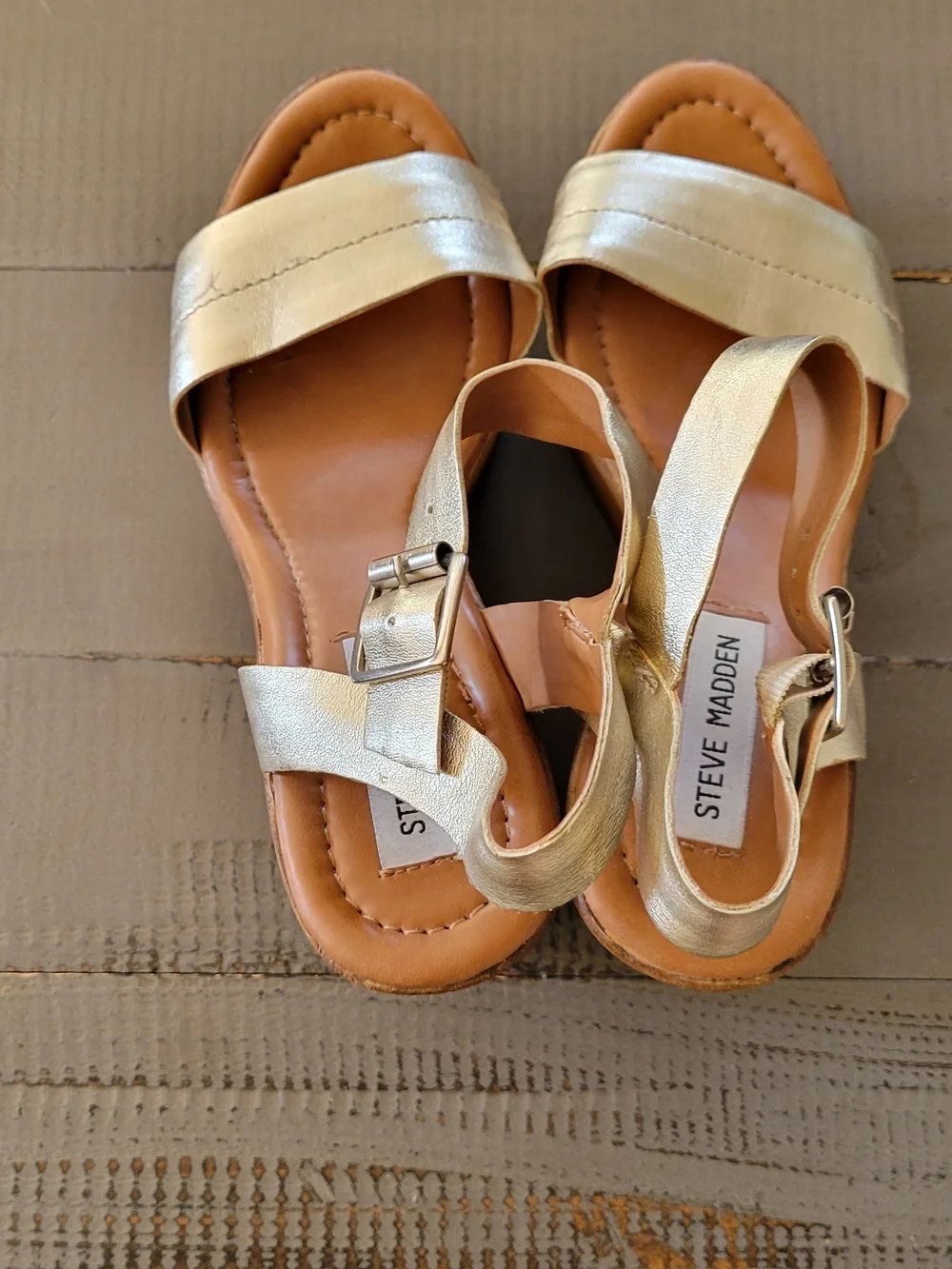 Steve Madden Metallic Gold Platform Wedge Sandals Size 8